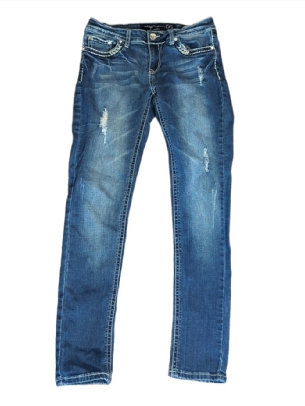Women's Skinny Distressed Blue Jeans - Slim Fit
